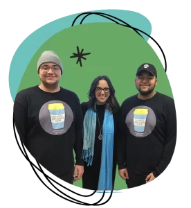 Beth with two students